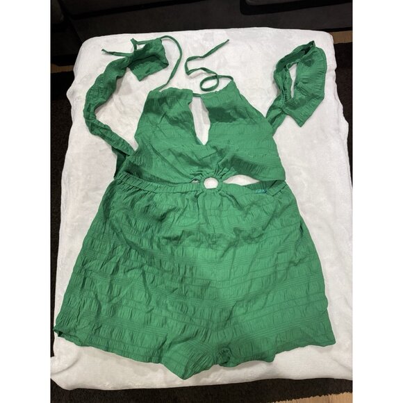 Women's Cut Out Tie Halter Neck Backless Summer Sleeveless Romper Jumpsuit Sz XL - Picture 5 of 6